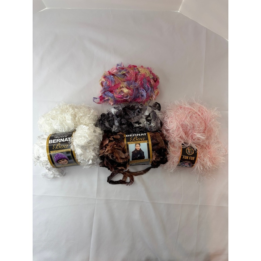 Bernat Boa Lion Brand Fun Fur Eyelash Yarn Lot 7 Skeins Multi Good Fuzzy Texture